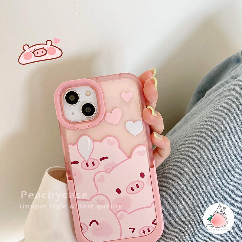 Ốp Điện Thoại TPU Mềm Có Giá Đỡ Hình Heo Hồng Dễ Thương Cho iPhone 13 12 Pro Max 11 Xr Xs Max X