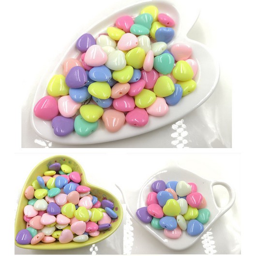 Bộ 30 Hạt Nhựa Hình Trái Tim 14mm Nhiều Màu Làm Trang Sức Thủ Công