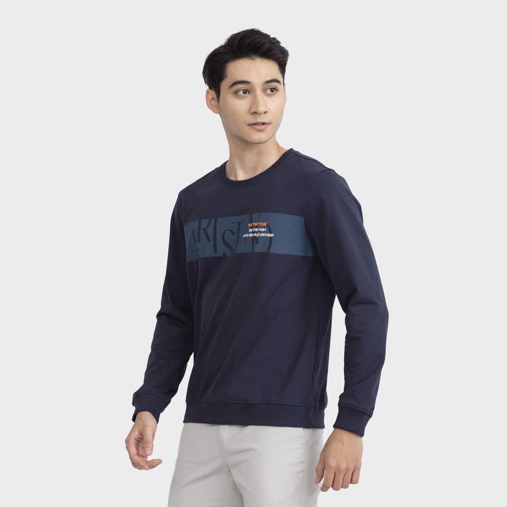 Áo nỉ nam dài tay bo gấu Aristino họa tiết in thân trước thời thượng, nam tính - ASW009W2