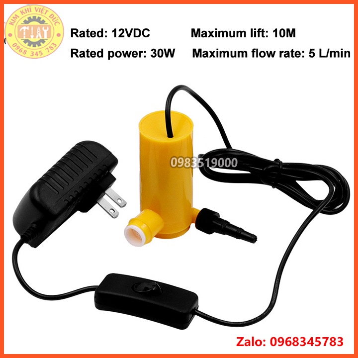 Bơm chìm mini 12V - 30W máy Bơm nước cắt rãnh tường, tạo bọt bể cá