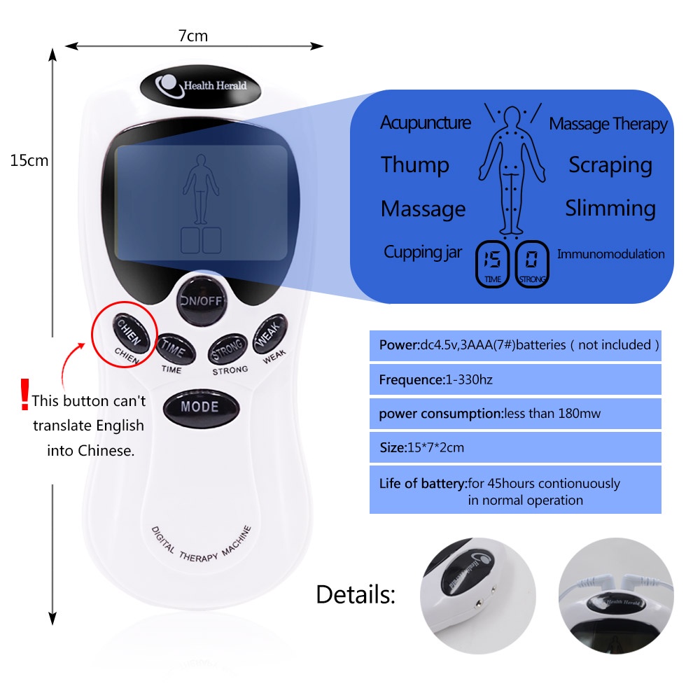 Suolaer Máy Mát Xa Châm Cứu EMS TENS Kích Thích Cơ Bắp Kết Nối USB
