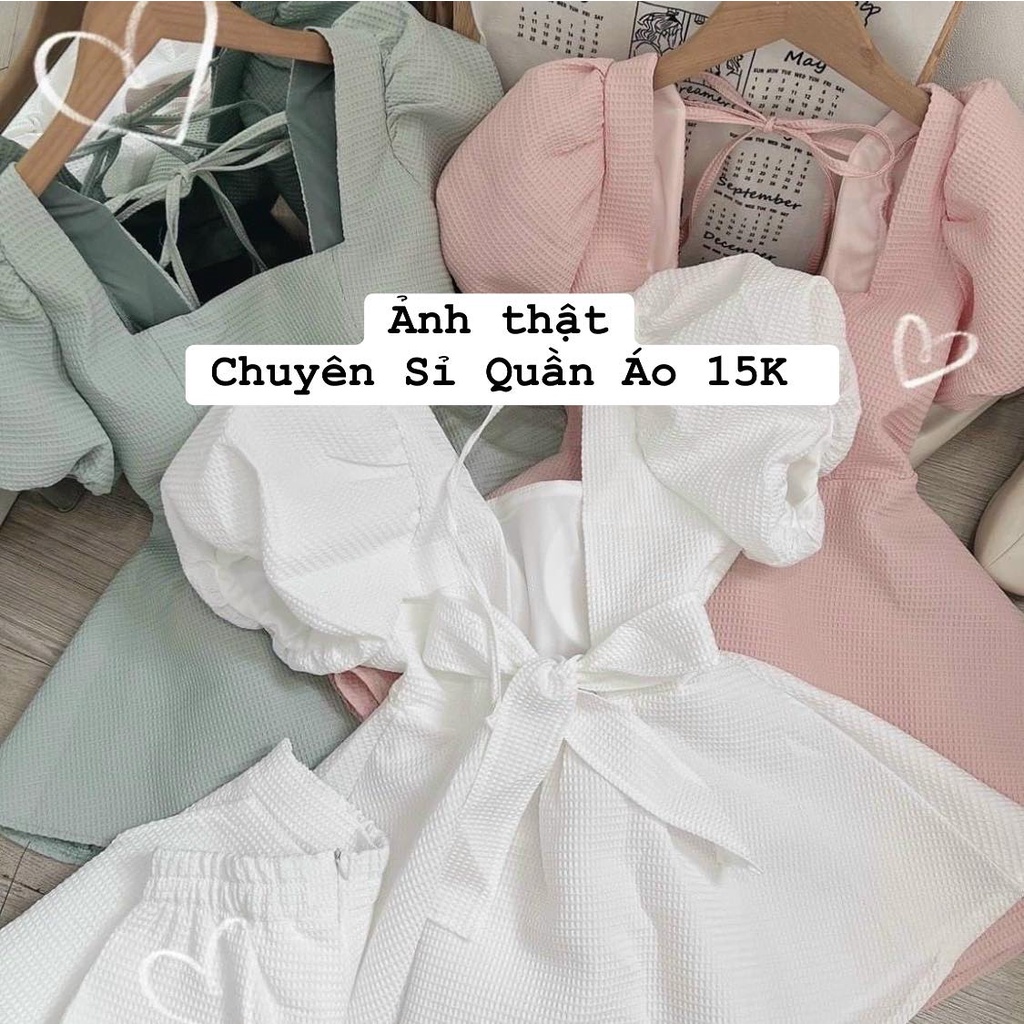 Set áo babydoll hở lưng buộc nơ + quần ngắn