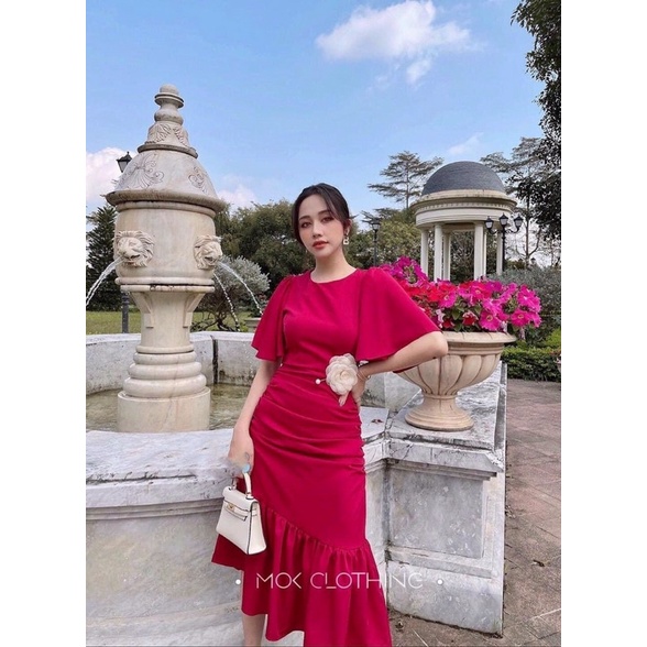 Đầm maxi body bèo tay cánh tiên đính hoa eo