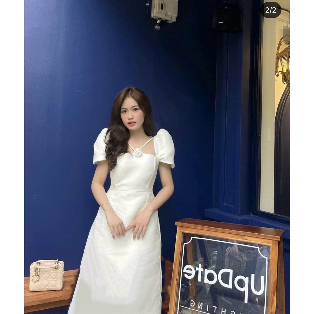 Đầm dự tiệc, dạo phố dáng xòe nhẹ tay bồng chéo dây ngực sang chãnh - Nanci Dress