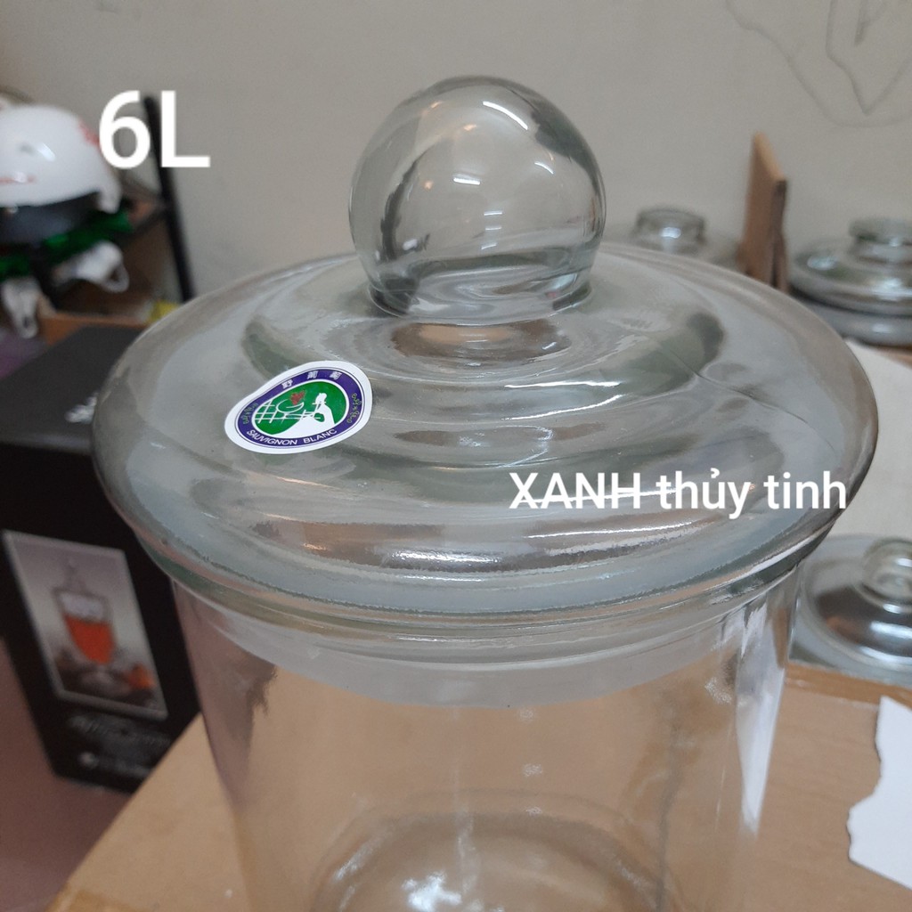 Bình thủy tinh trụ trơn ngâm củ sâm, ngâm quả, ngâm nấm linh chi - Dung tích 6 Lít
