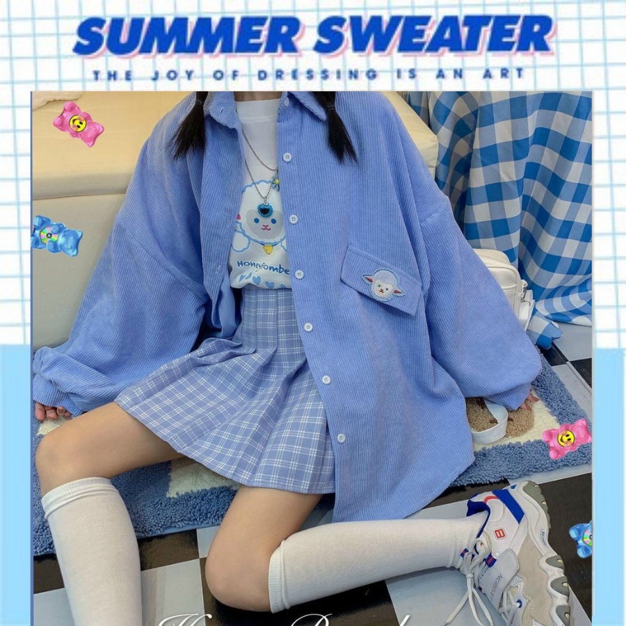 Sơ mi nhung tăm dáng rộng, áo khoác nhung tăm ulzzang ( ảnh thật / có sẵn ) CÓ UP VIDEO HÀNG THẬT Summersweater
