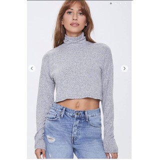 Áo croptop cổ lọ xám dài tay vnxk