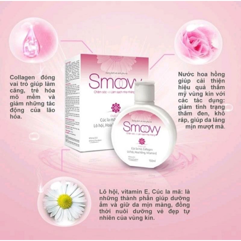 Dung dịch vệ sinh phụ nữ Smoovy dưỡng ẩm làm hồng giảm ngứa ngăn mùi Hàng Nhập Chính Hãng