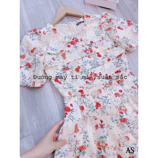 Váy hoa 2 lớp dập ly ngực