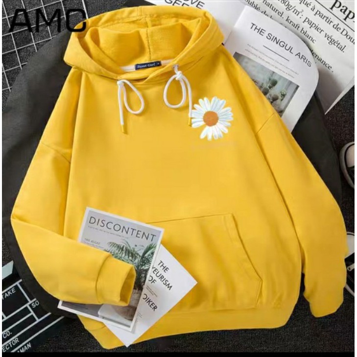 Áo hoodie hoa cúc chữ in ngực chất nỉ bông dày siêu ấm, phù hợp đi chơi, mặc ở nhà.