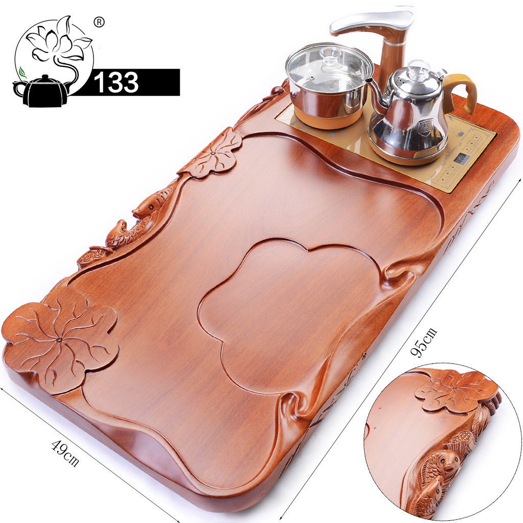 【GỖ HƯƠNG】Bàn trà điện thông minh bàn gỗ mặt đá ấm chén gốm sứ tử sa để phòng khách - Mã : 13301-19