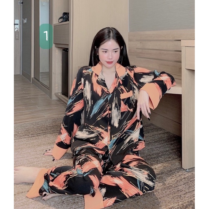 bigsize (60-80kg) Pijama Nữ Mặc Nhà Tay Dài Quần Dài Lụa Mango