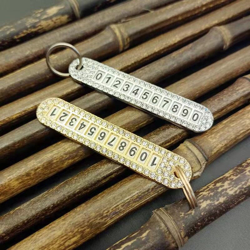 1 Cái / 2021 Móc Chìa Khóa Xe Hơi Dạng Tròn Đính Kim Cương Màu Mới Chống Mất Số Điện Thoại