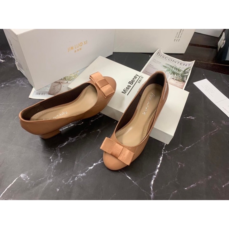 Giầy nơ vải 3 cm gót vuông