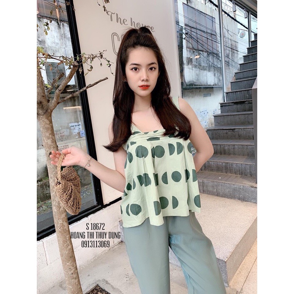Set áo 2 dây chấm bi xanh