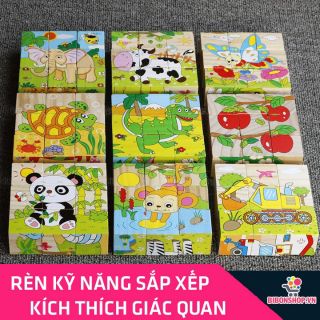 Khối ghép gỗ 6 mặt - xếp hình 3d cho bé
