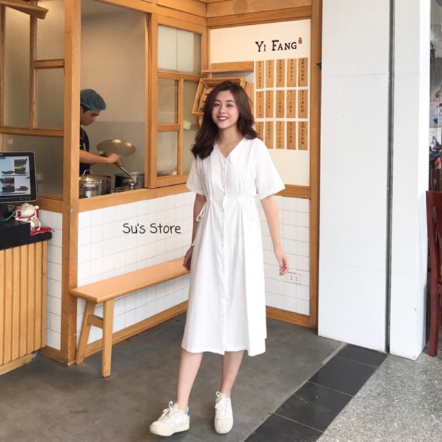 Váy HQ trơn cúc dọc rút eo dáng dài v280 SUSTORE