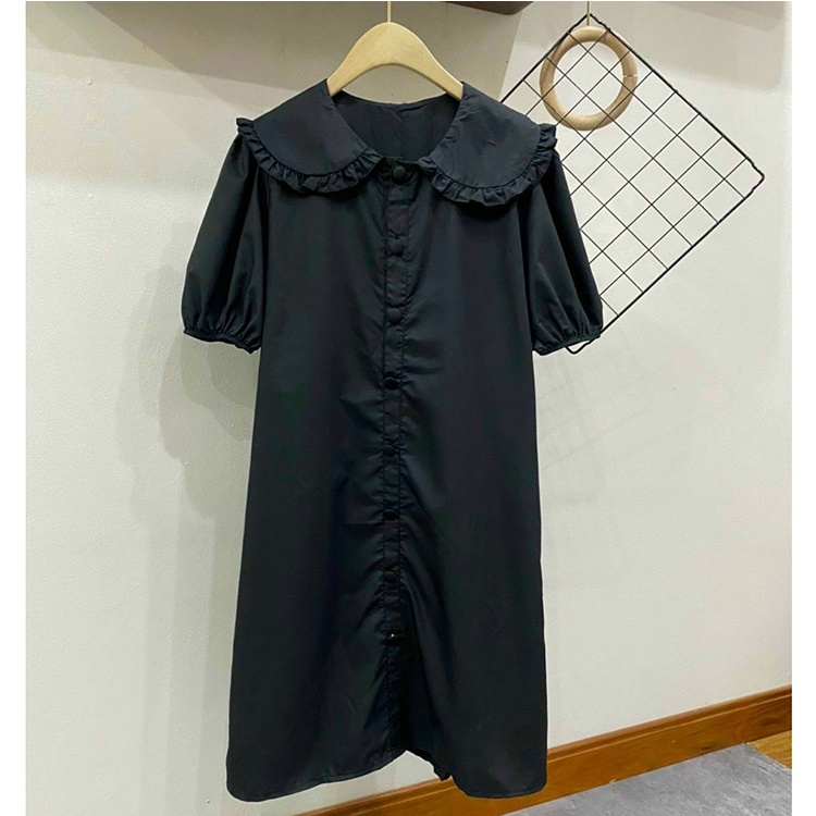 Đầm dài công sở cổ bèo váy ngắn tay dáng suông chất đũi lụa | BigBuy360 - bigbuy360.vn