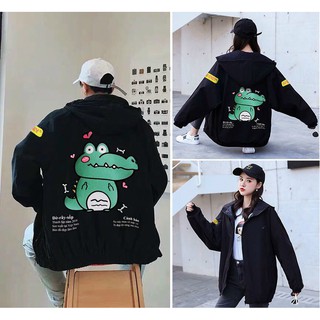 Áo khoác dù 2 lớp form rộng unisex nam nữ mặc áo đôi hình cá sấu cute
