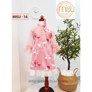 Set áo dài cách tân hồng hạc cho bé gái 1 đến 9 tuổi