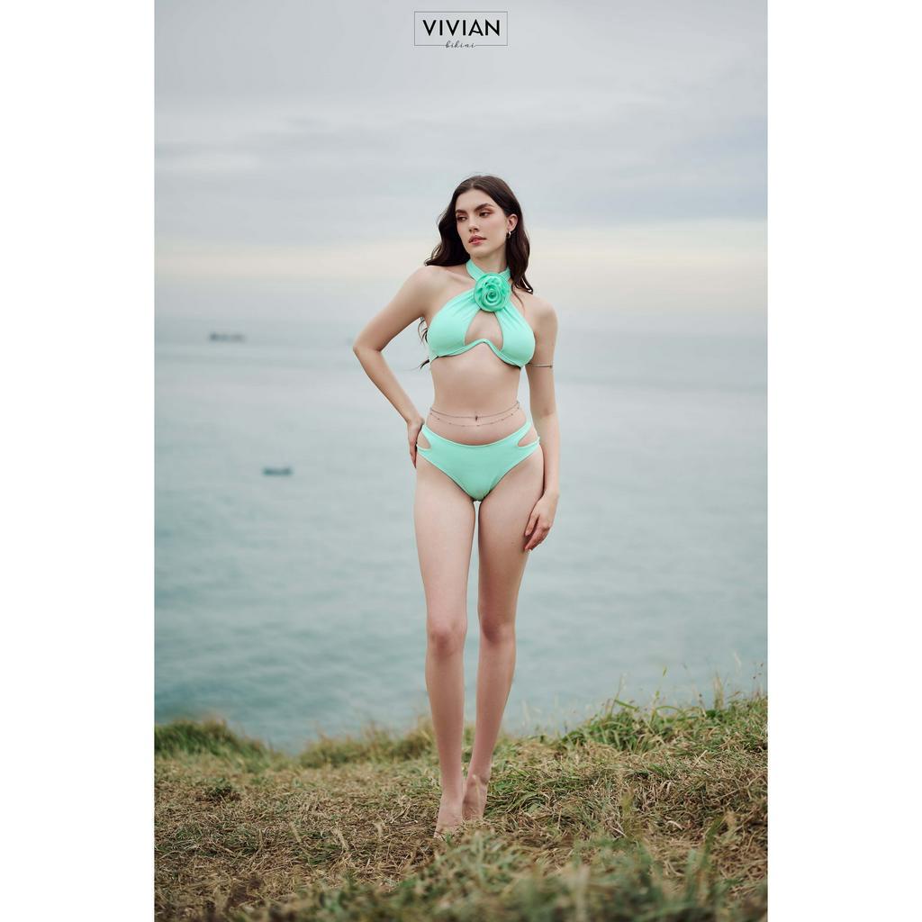 Đồ bơi nữ cao cấp 𝐕𝐈𝐕𝐈𝐀𝐍 dạng hai mảnh lưng thấp, phối váy cover &amp; tạo hình hoa - màu Xanh ngọc - VS197_TU