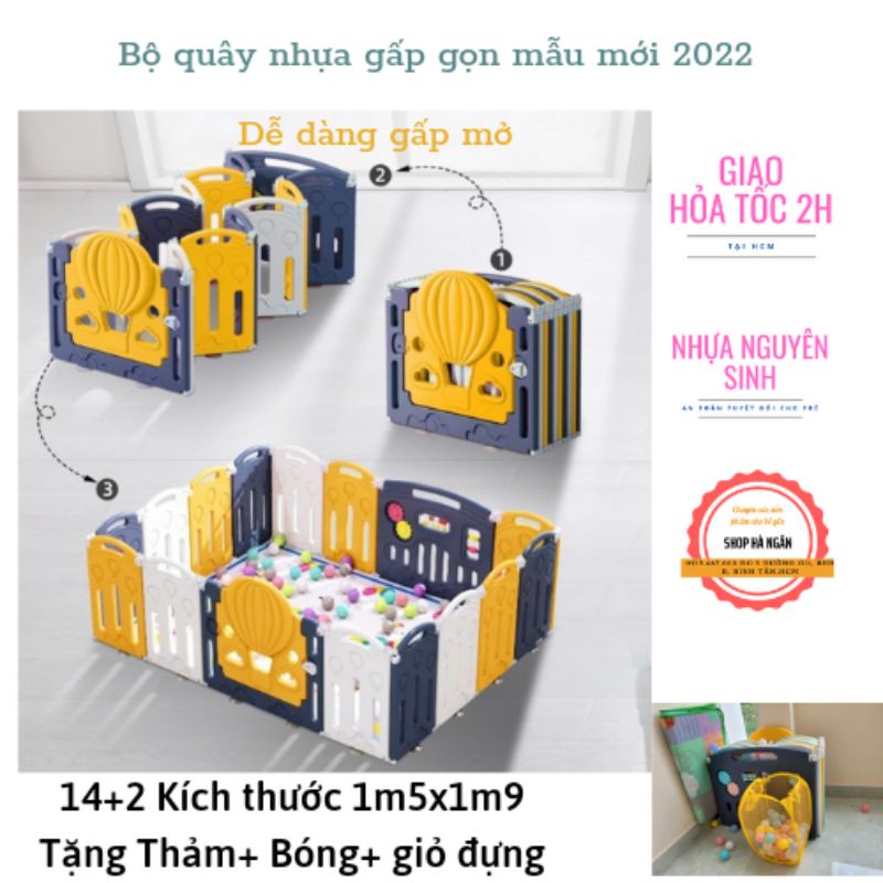 BỘ Quây cũi nhựa Nguyên Sinh Gấp Gọn tặng bóng, thảm, giỏ từ bộ 12+2