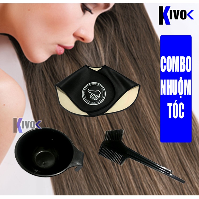 [COMBO 3 MÓN] Bộ Dụng Cụ Nhuộm Tóc Tẩy Tóc Tại Nhà - Chôi Nhuộm Đen + Bát Nhuộm Tóc + Khăn Choàng Nhuộm Tóc Cắt Tóc