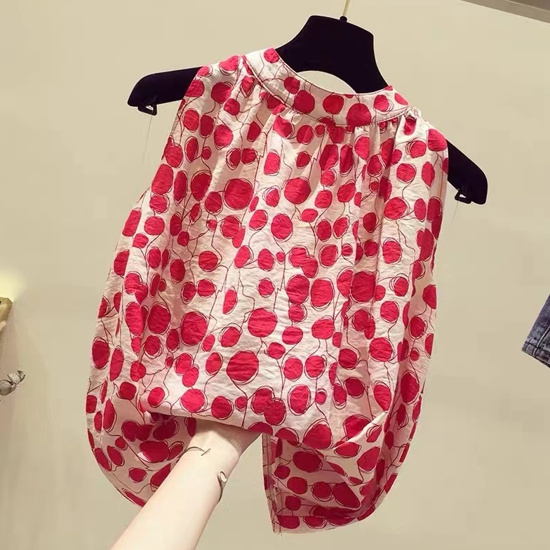 Áo Kiểu Chiffon Hở Vai Không Tay Dáng Rộng Họa Tiết Chấm Bi Phong Cách Hàn Quốc Thời Trang Mùa Hè Hàng Mới Dành Cho Bạn Nữ 2022