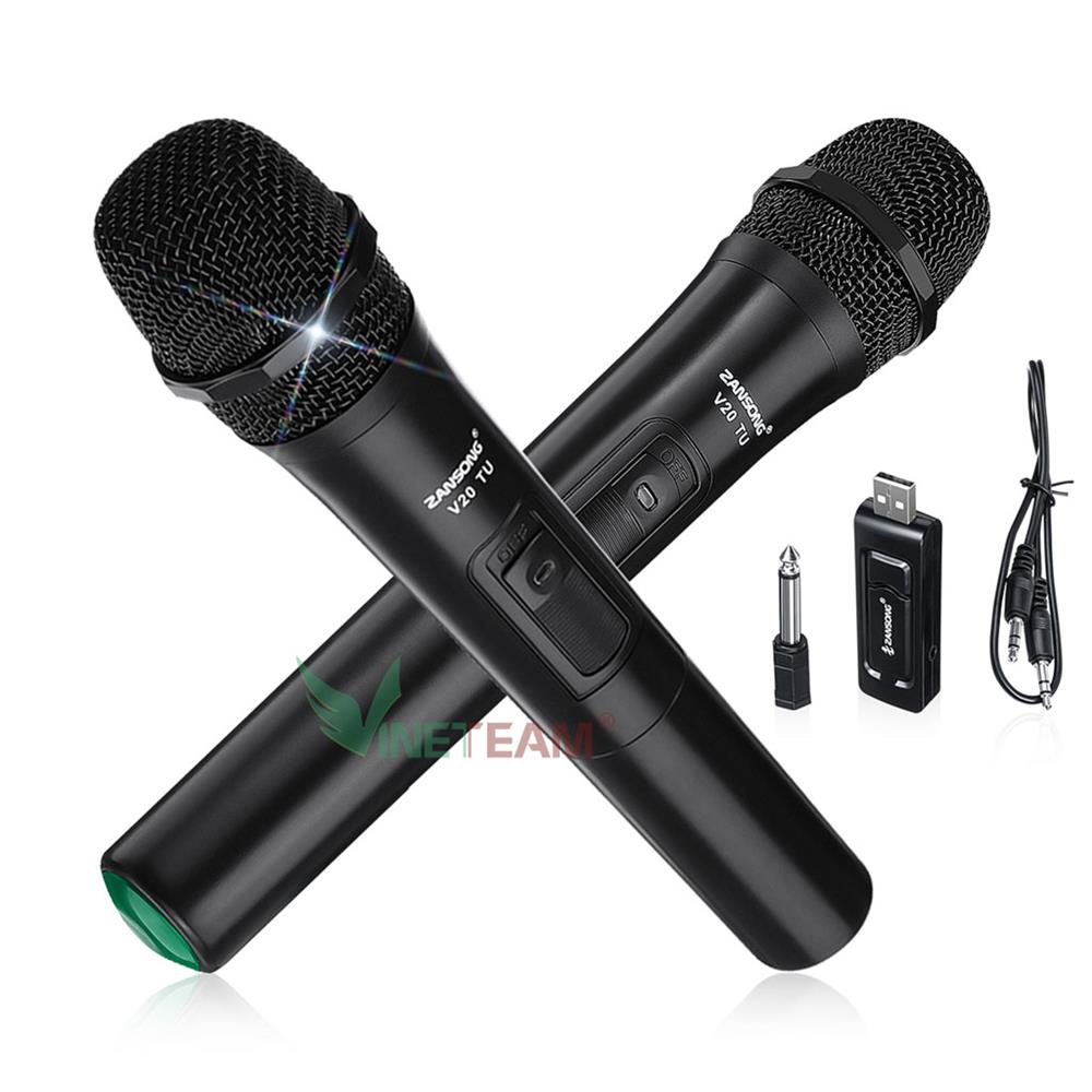 Mic đôi V20 bluethooth dành cho loa kéo các loại -HỖ TRỢ CÁC THIẾT BỊ CÓ JACK CẮM 3.5MM VÀ 6.5MM -dc4473