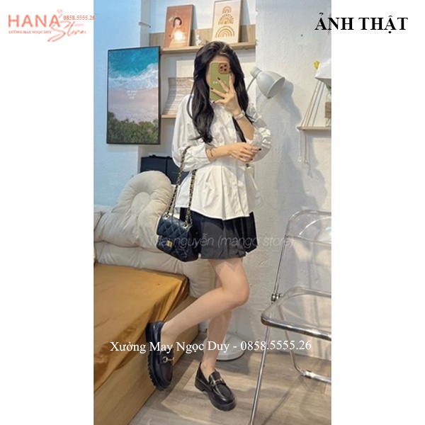 Áo sơ mi chiết eo nữ tay lỡ bồng xếp ly tôn dáng - Áo sơ mi nữ tay phồng tiểu thư bo chiết eo cổ V bẻ đi học làm công sở