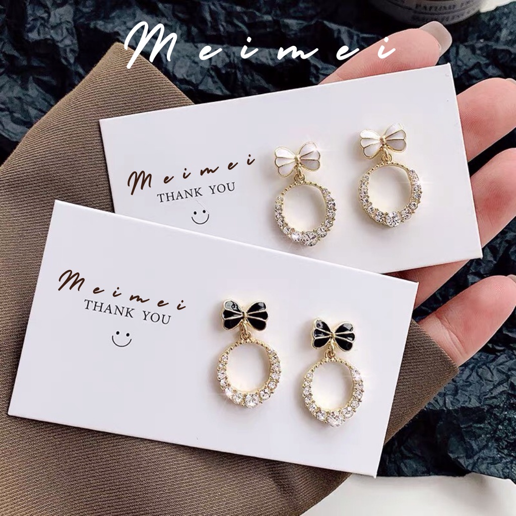 Bông tai Khuyên tai Hoa tai nơ đính đá Hàn Quốc KT0021