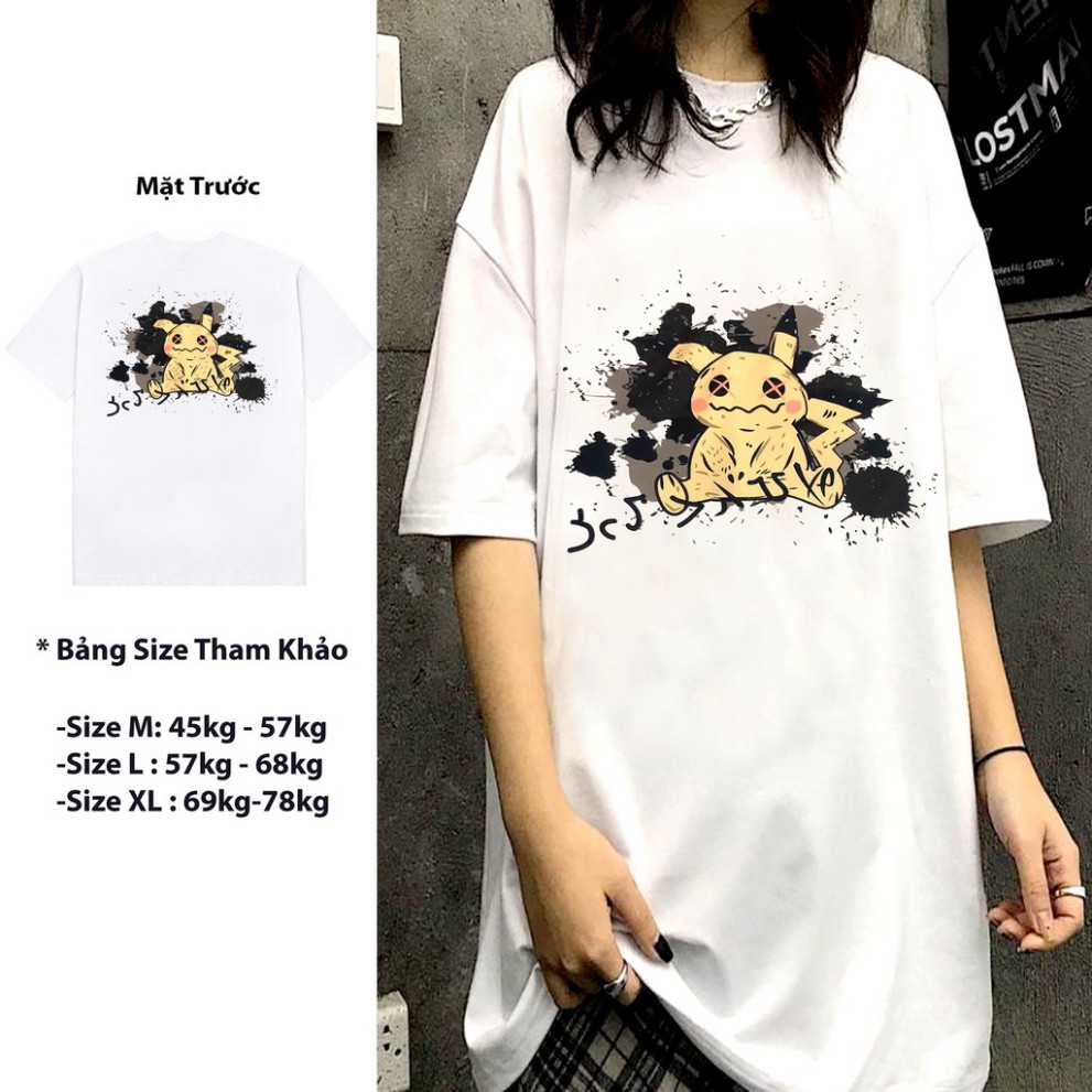 ÁO PHÔNG, ÁO THUN TAY LỠ UNISEX FORM RỘNG OVERSIZE PIKACHU ANIME M445