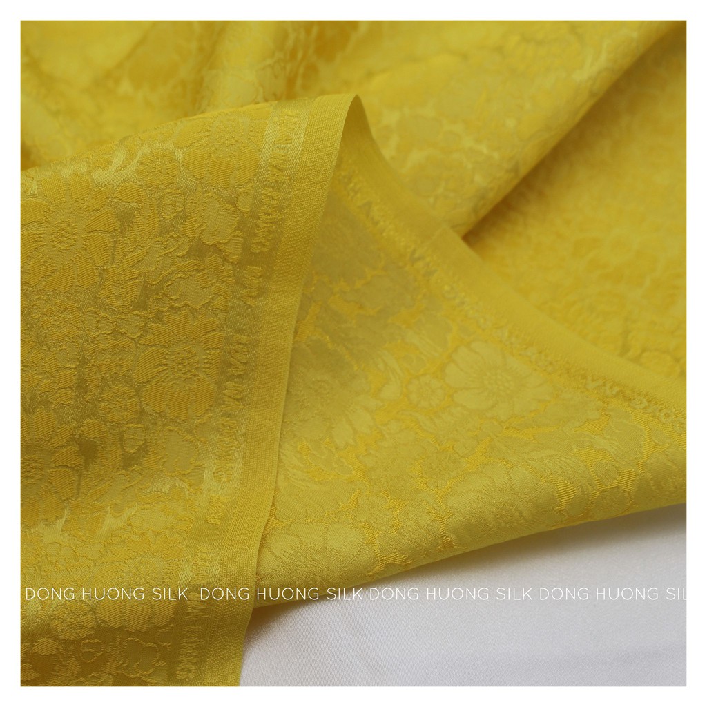 Vải Lụa Tơ Tằm Hoa Cúc - Đông Hương Silk - LHVS059  màu Vàng - mát, mềm, tôn dáng, quý phái, sang trọng