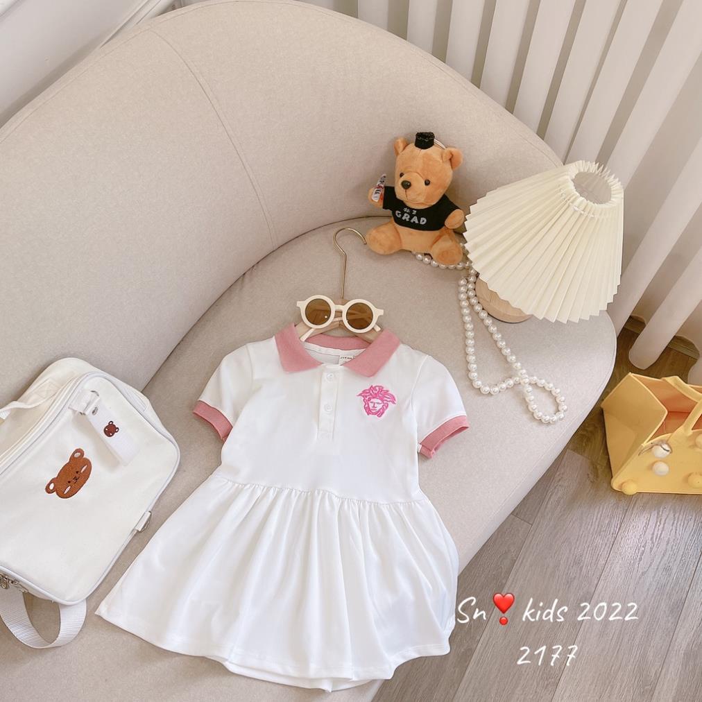 Váy cổ polo cho bé gái, bộ 3 kiểu váy có cổ chất vải cá sấu thêu họa tiết dễ thương cho bé đi học