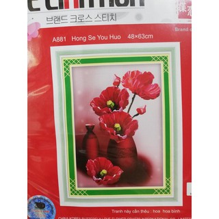 Tranh thêu chữ thập Bình Hoa Đẹp A881 (48x63) chưa thêu