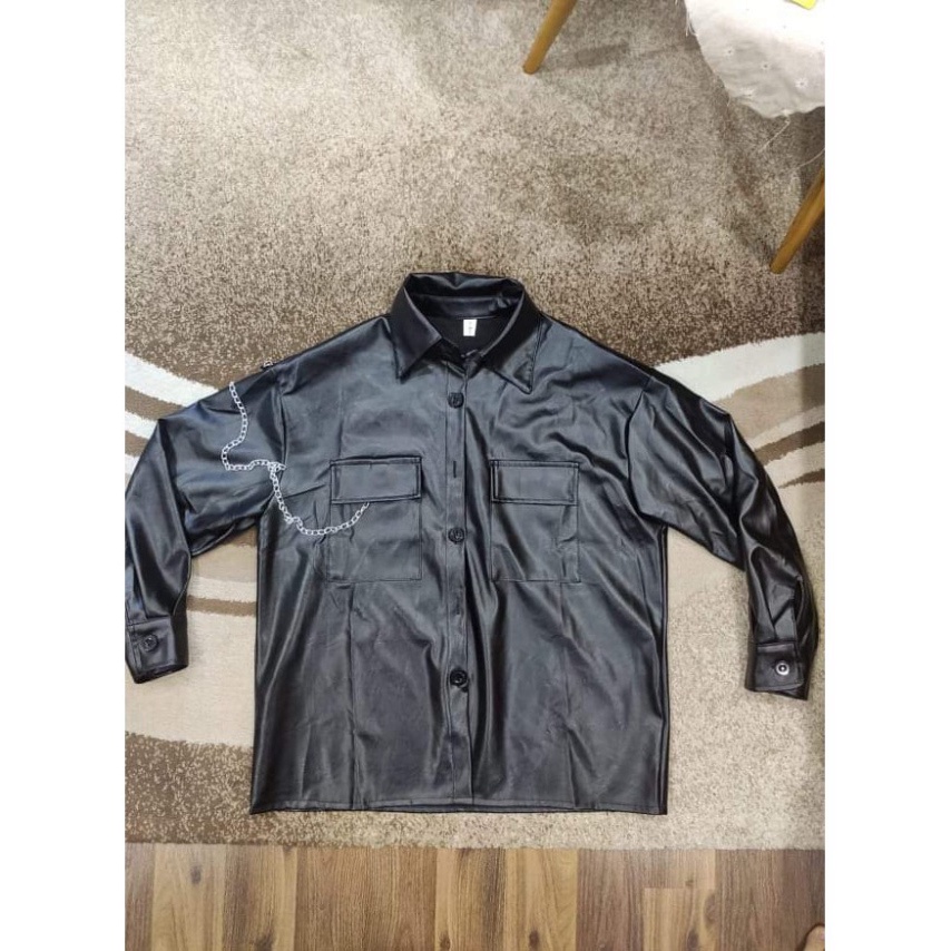 Áo khoác da túi hộp kèm xích unisex nam nữ