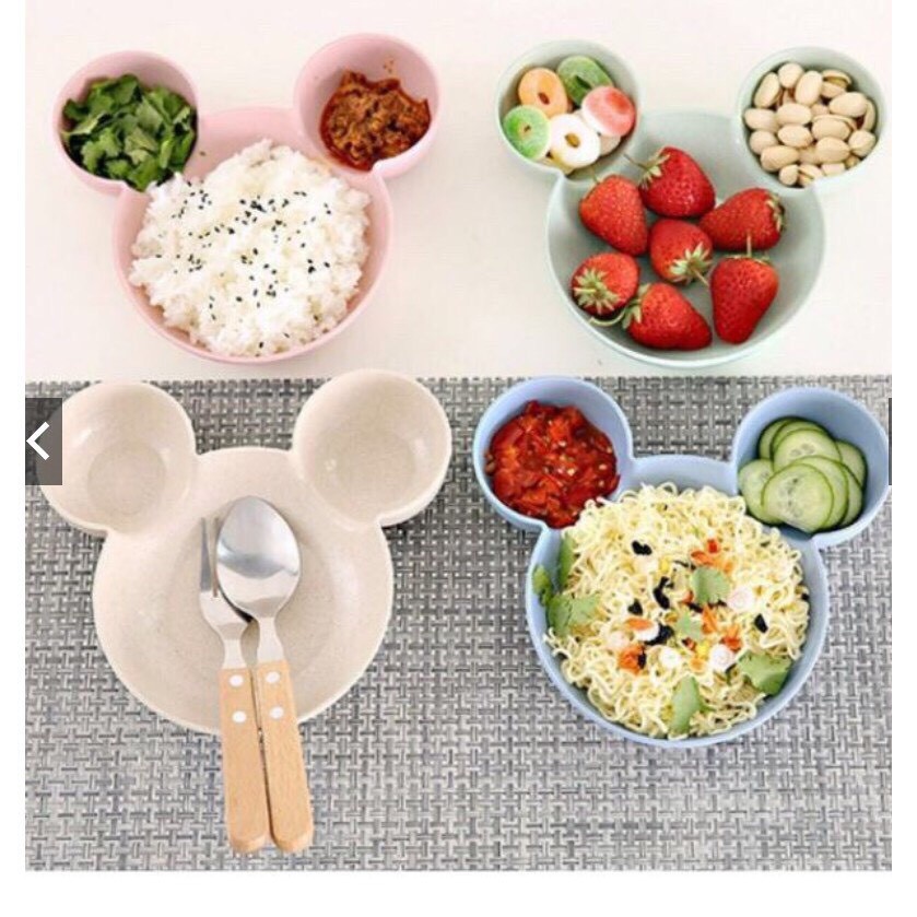 Khay ăn dặm hình gấu lúa mạch kèm thìa nĩa cho bé