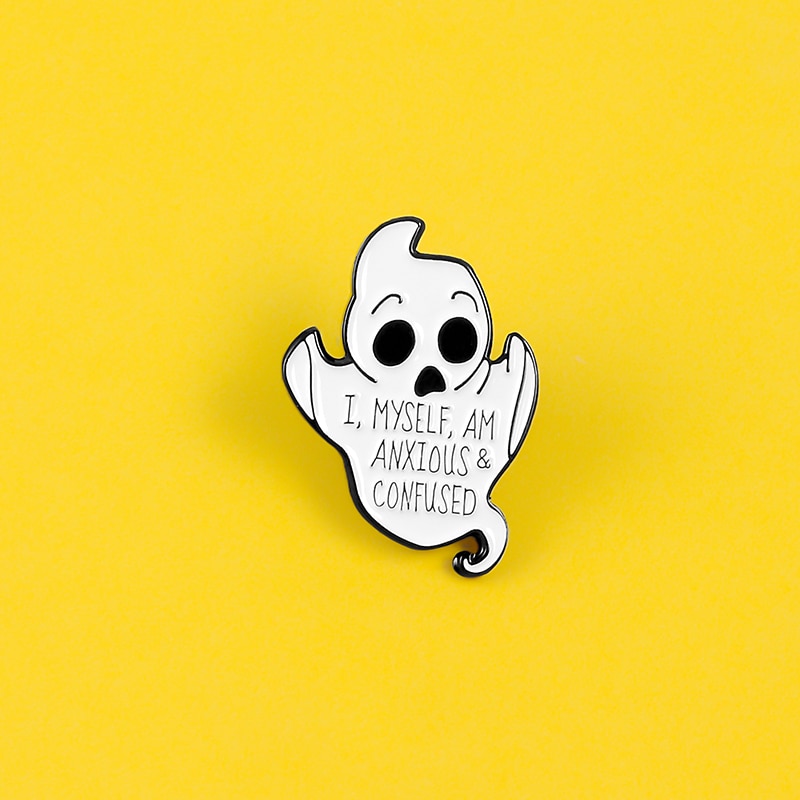 Ghim cài áo sơ mi/túi xách QIHE JEWELRY hình ma dễ thương làm quà halloween cho bạn bè