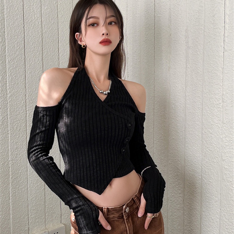 Áo Kiểu Tay Dài Trễ Vai Form Ôm Quyến Rũ