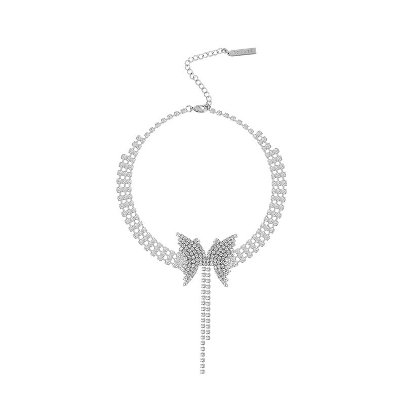 Vòng cổ choker nữ nạm đá nhân tạo chi tiết hình cánh nơ siêu sang chảnh cho nàng dự tiệc