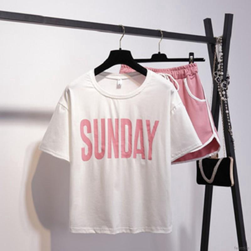 Áo thun cổ tròn + quần short thể thao năng động cho nữ