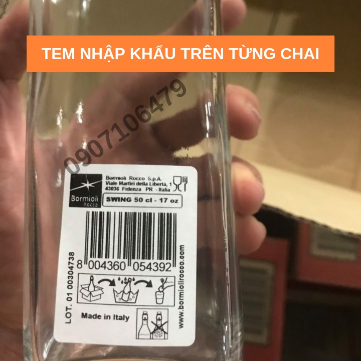 Chai Thủy Tinh Nhập Khẩu Ý đáy vuông Bormioli Rocco - 1 Lít