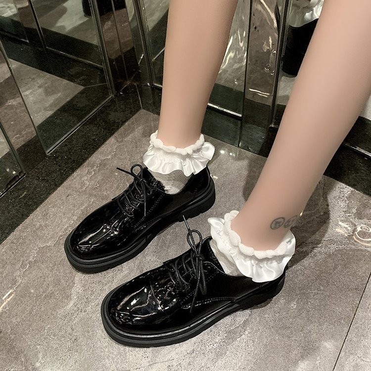 Giày Da Đế Thấp Mũi Tròn Xinh Xắn Thời Trang Cho Nữ