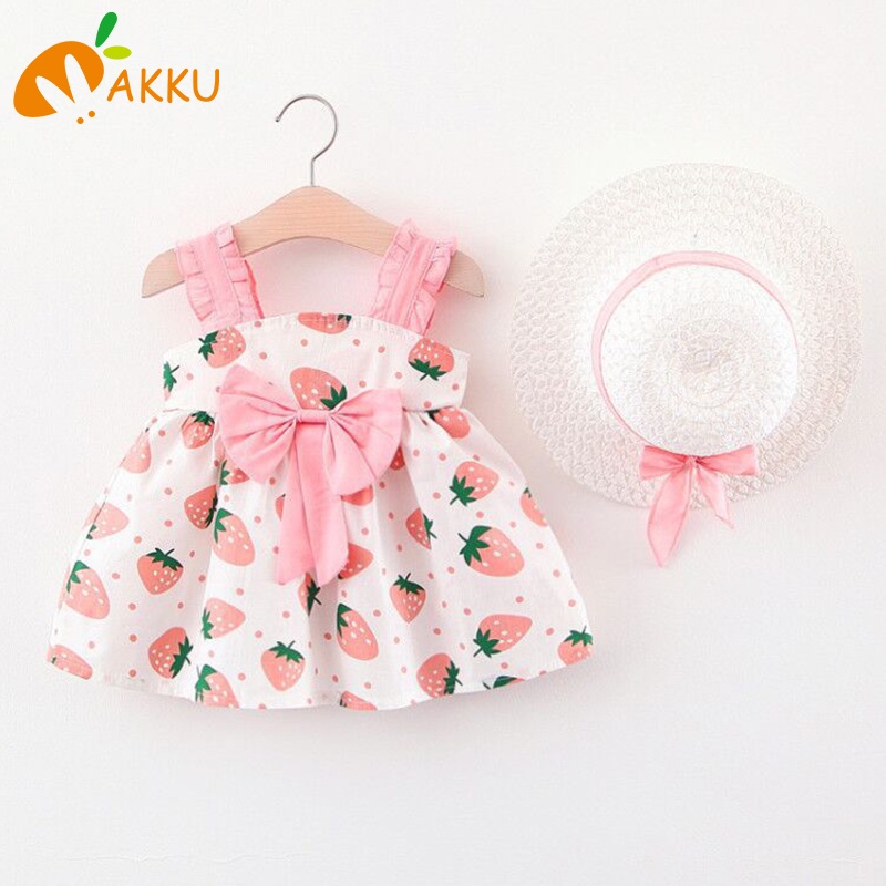 Đầm Thời Trang In Hình Quả Dâu Xinh Xắn Cho Bé Gái akku