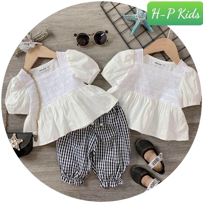 Bộ babydoll bé gái quần kẻ