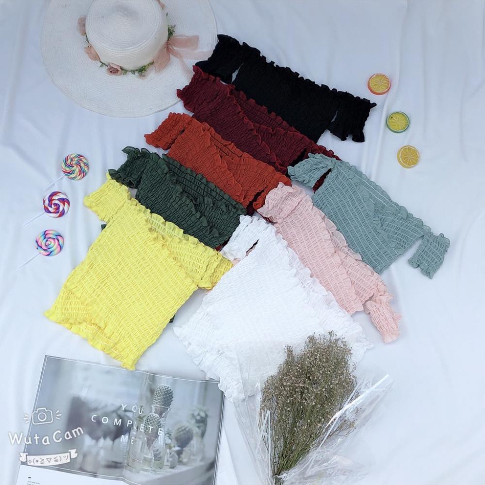 ÁO CROPTOP ÔM BODY NGẮN CO GIÃN - ÁO KIỂU CRT ULZANG NGẮN TAY VOAN TRƠN CHÉO NGỰC BASIC 117 Đẹp 💝