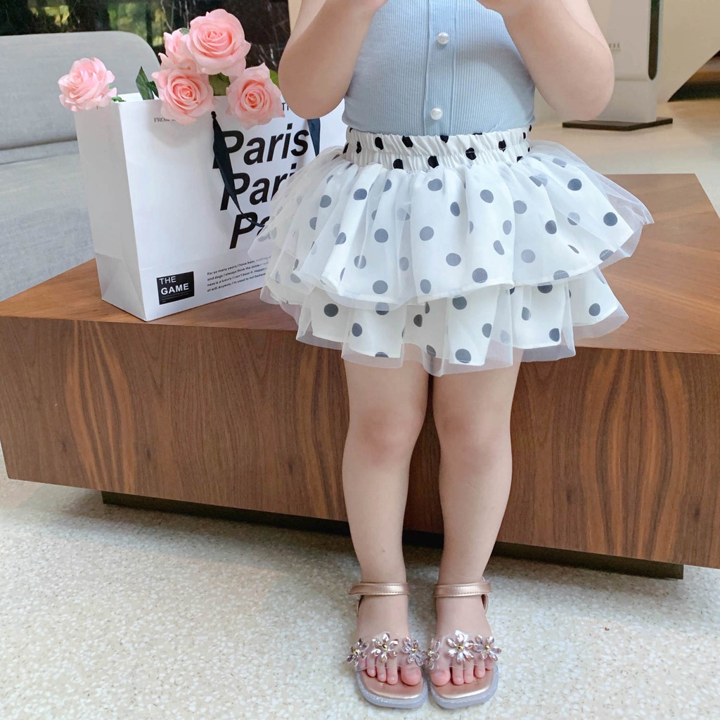 Chân Váy Lưới Chấm Bi Dễ Thương Cho Bé Gái