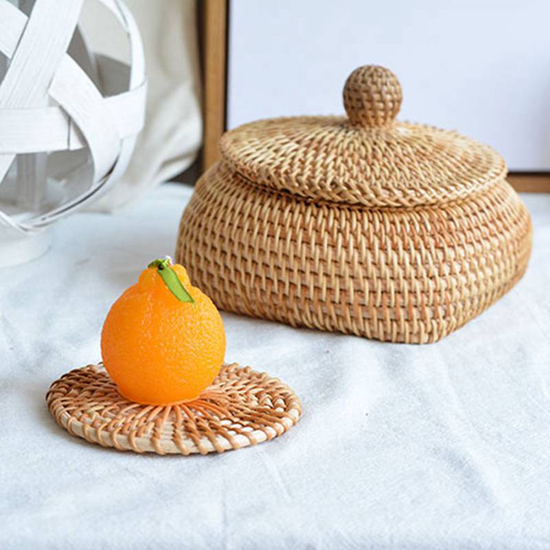Tấm lót ly để bàn ăn đan mây cách nhiệt chống bỏng phong cách Nhật Bản