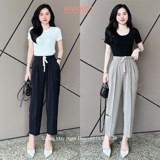 Quần tây lưng chun thun cao nữ đi học làm công sở ống đứng kiểu quần baggy nữ công sở cạp chun dây rút vải tuyết mưa mềm