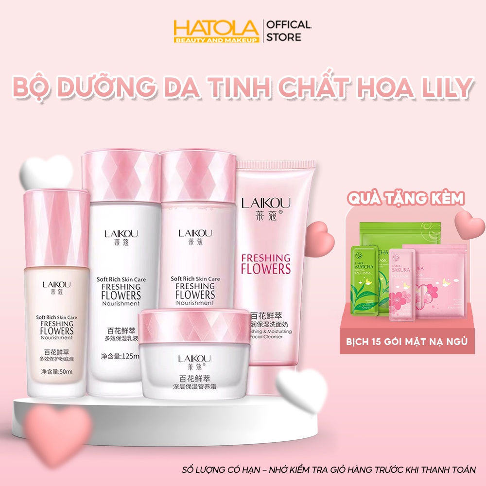 Bộ dưỡng da cấp ẩm trắng hồng tự nhiên Laikou gồm Sữa Rửa Mặt Nước Hoa Hồng Sữa Dưỡng Da Kem Dưỡng, Kem Nền